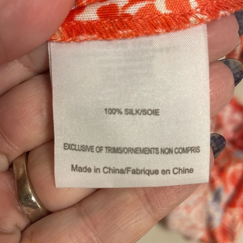 TORY BURCH orange floral stretchy SILK KNIT DRESS. Sleeveless zippered side Med